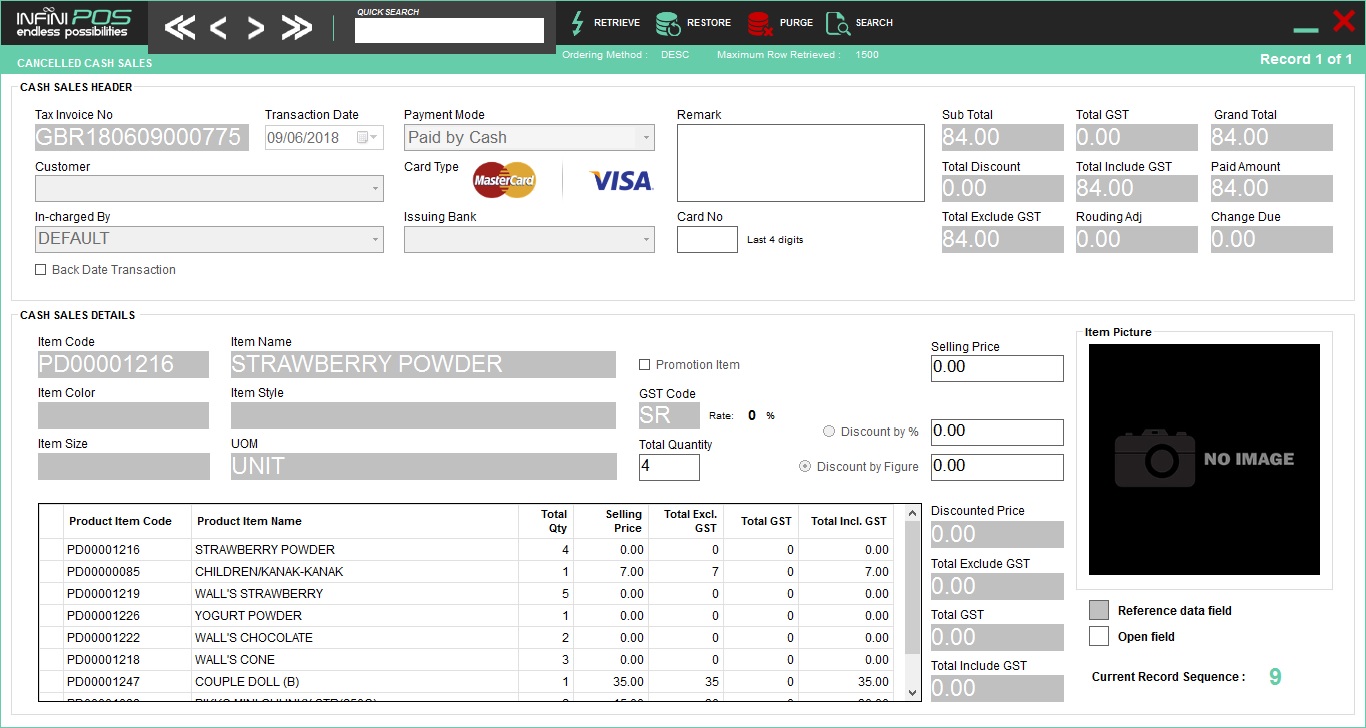 Voided Cash Sales Transaction